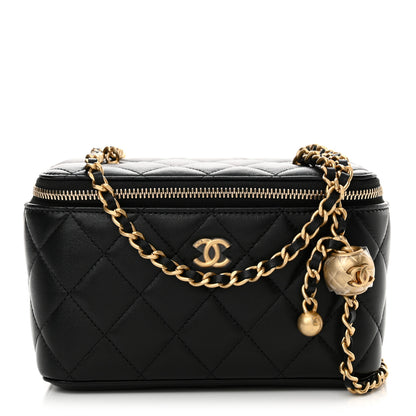 Chanel Lambskin Quilted Pearl Crush Small Vanity Case With Chain Black 1 of 11
