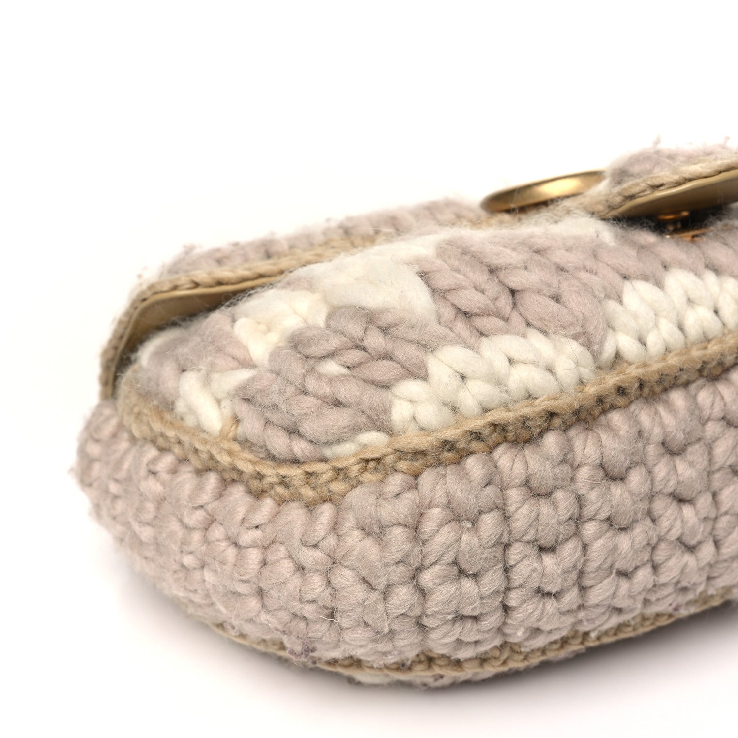 Gucci Wool Houndstooth Woven Small GG Marmont Shoulder Bag Beige White Sand 9 of 10