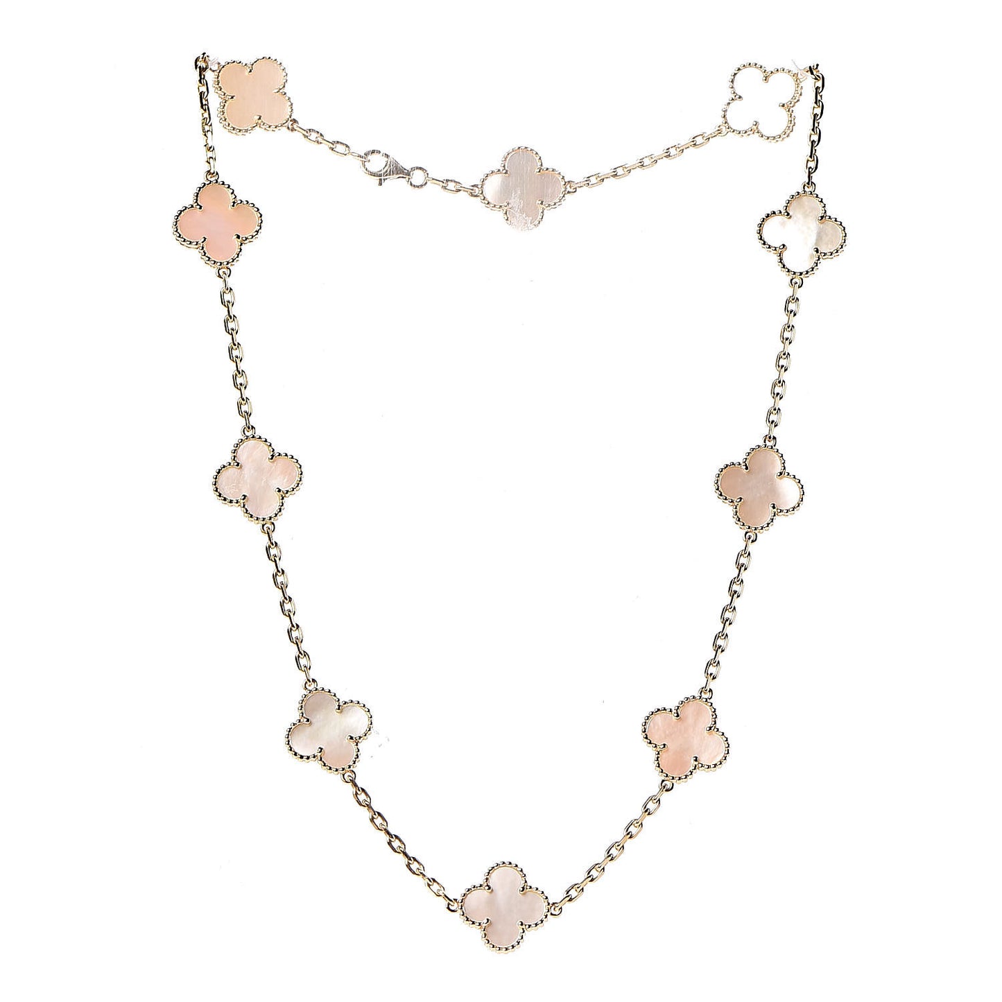 18K Yellow Gold Mother of Pearl 10 Motifs Vintage Alhambra Necklace
