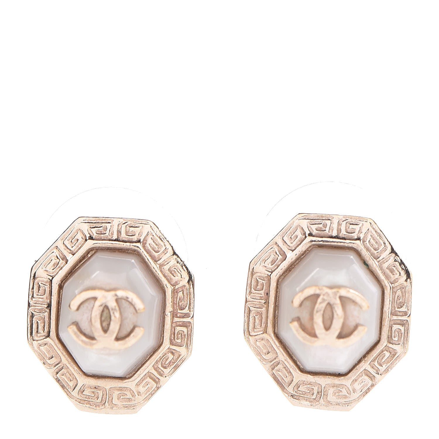 Chanel Enamel CC Earrings White Gold 1 of 5