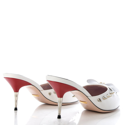 Gucci Patent GG Bow Sadie Spike Mid Heel Mules 38 White 4 of 10