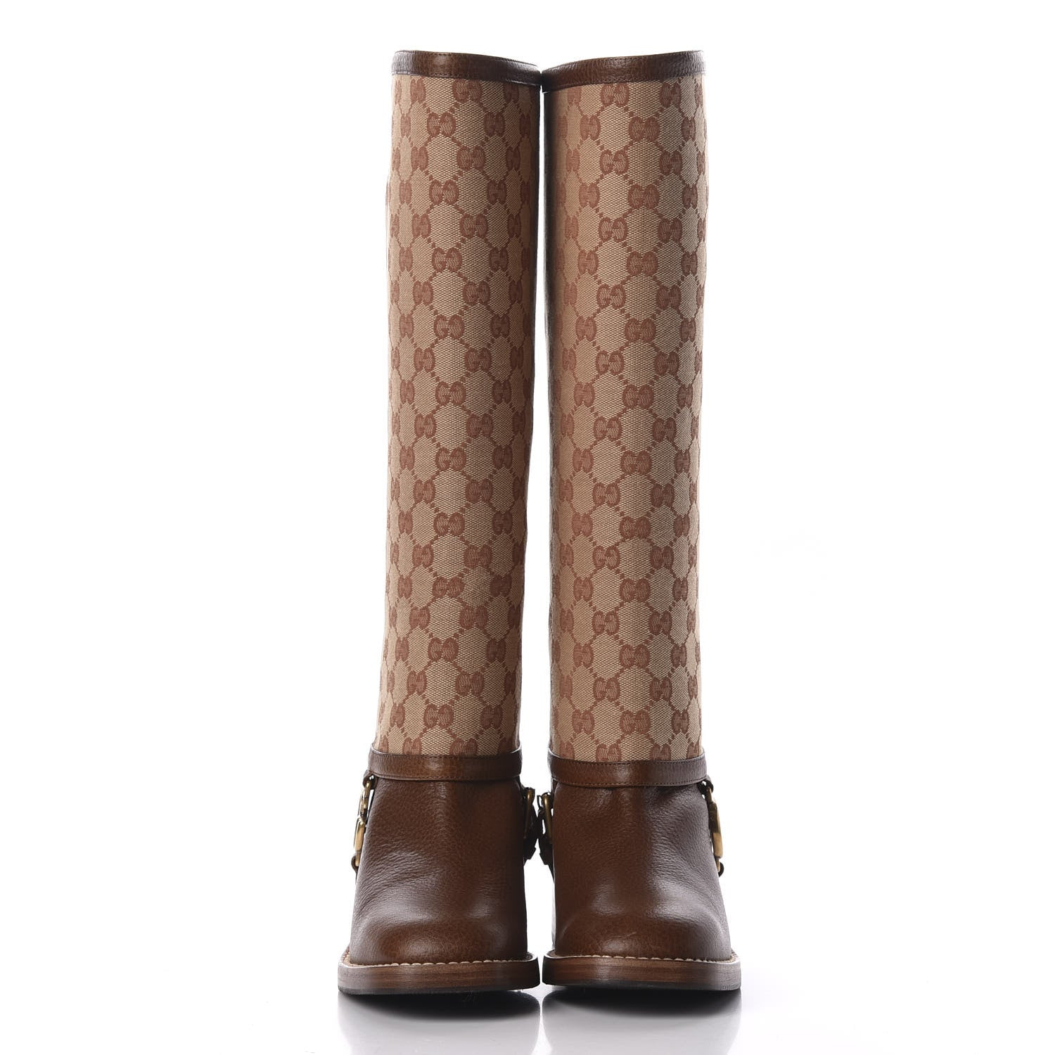Gucci GG Monogram Calfskin Lola Tall Boots 37.5 Beige Ruggine Cuir 3 of 8