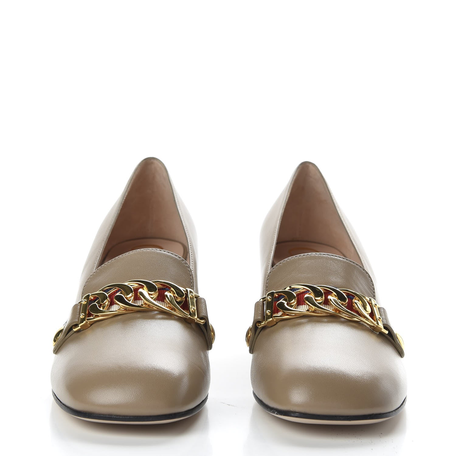 Gucci Malaga Kid Sylvie Web Chain Mid Heel Loafers 37 Mud 2 of 10