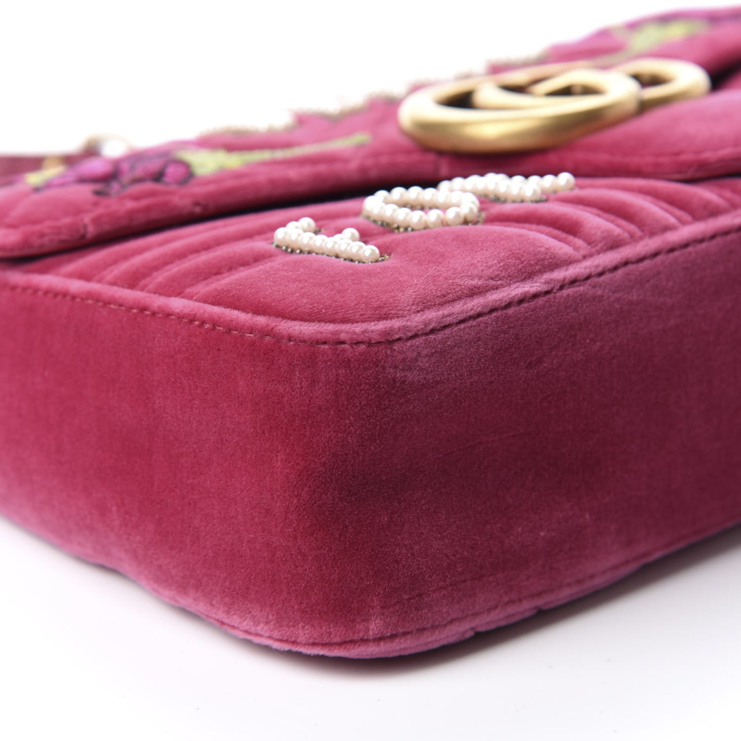 Velvet Matelasse Blind for Love Embroidered Medium GG Marmont Shoulder Bag Light Raspberry Rose Multicolor
