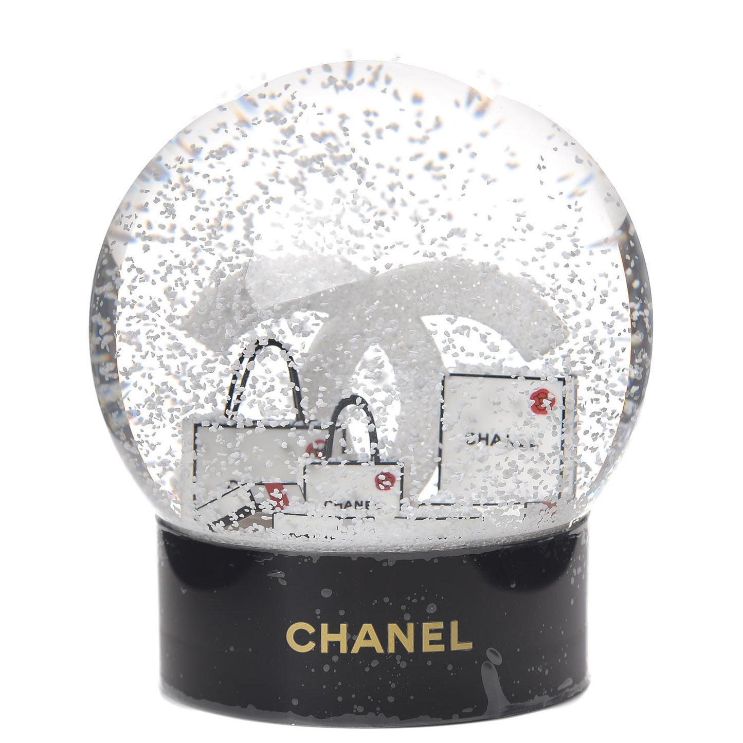 Glass CC Shopping Bag Snow Globe