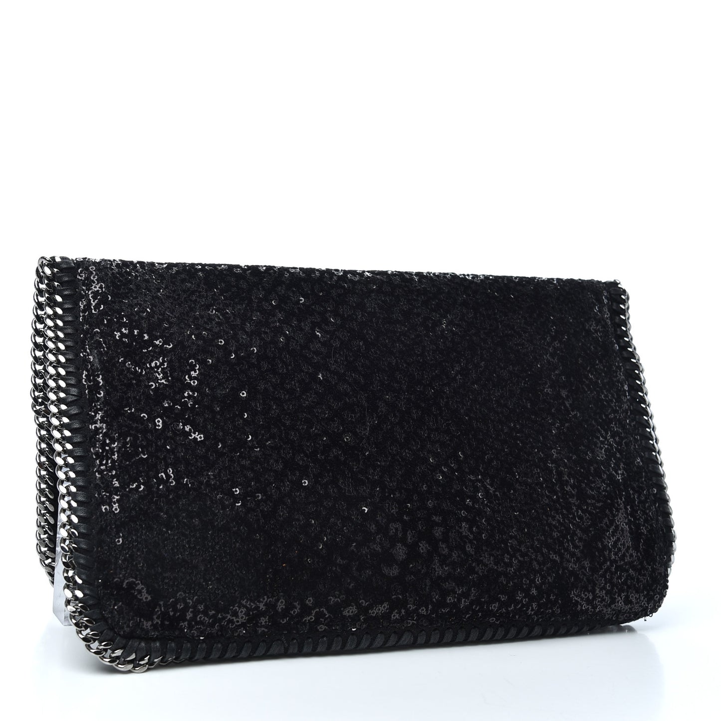Sequin Falabella Fold Over Clutch Black