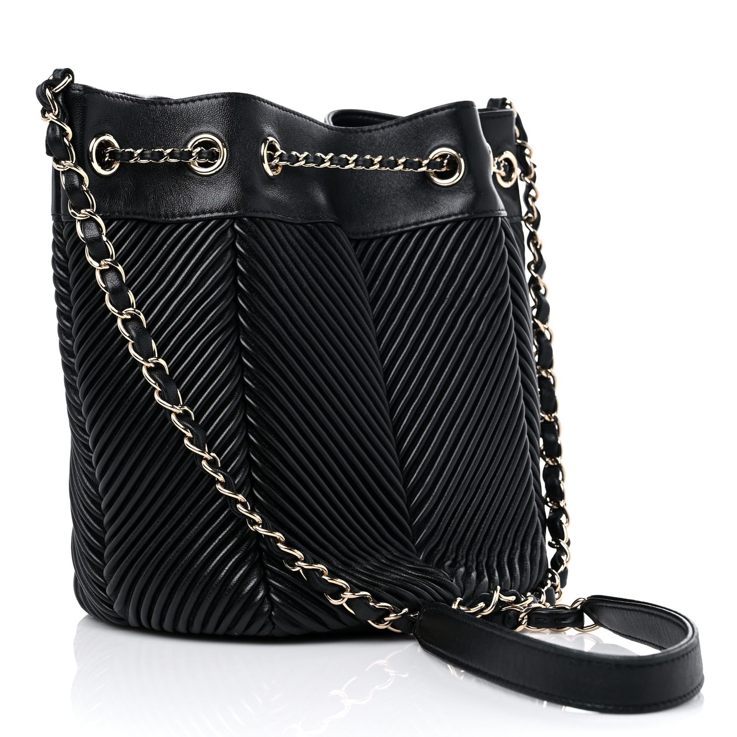 Lambskin Chevron Drawstring Bag Black