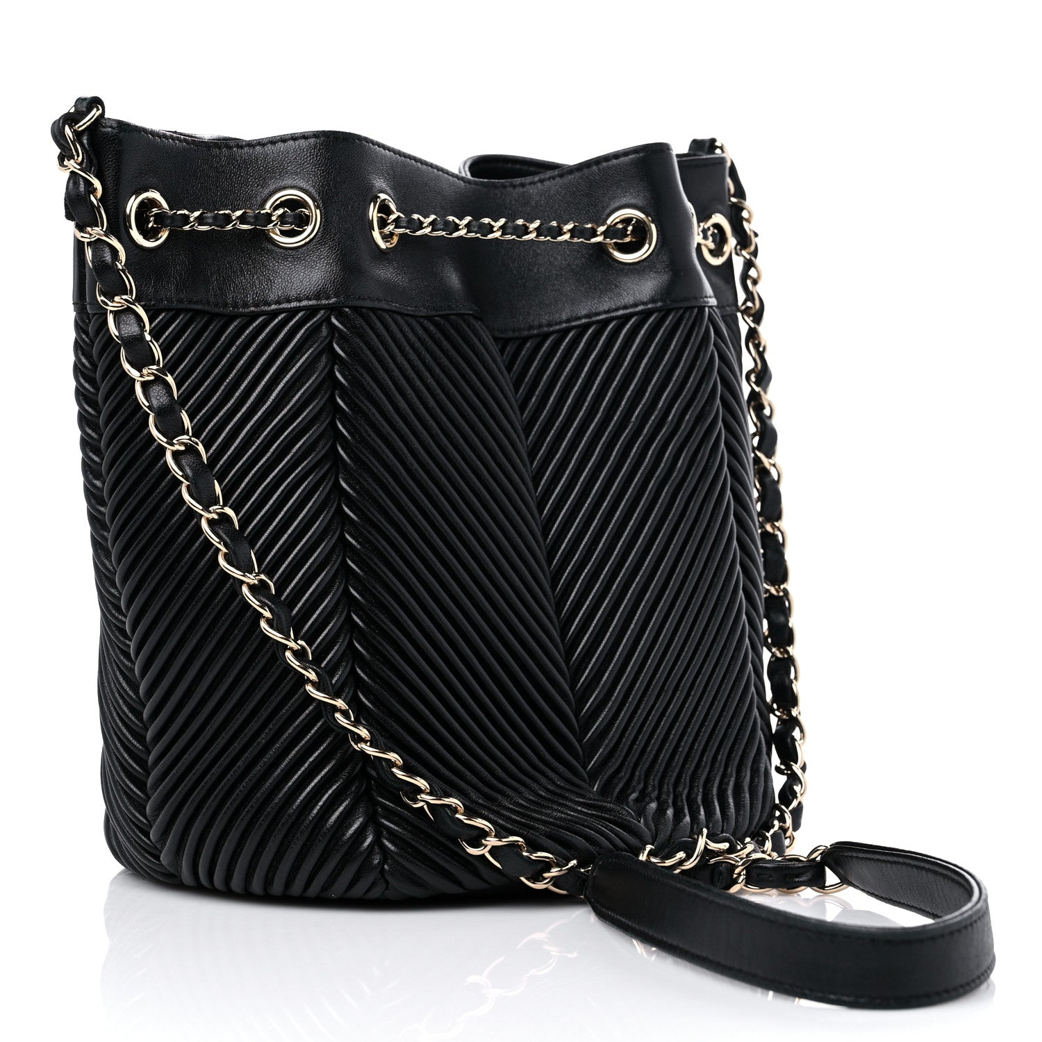 Chanel Lambskin Chevron Drawstring Bag Black 3 of 13