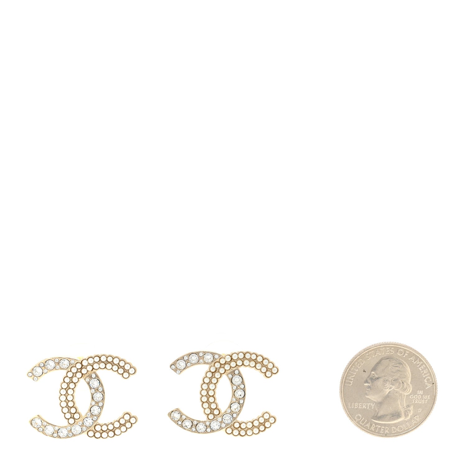 Chanel Crystal Pearl CC Large Earrings Gold 2 of 5
