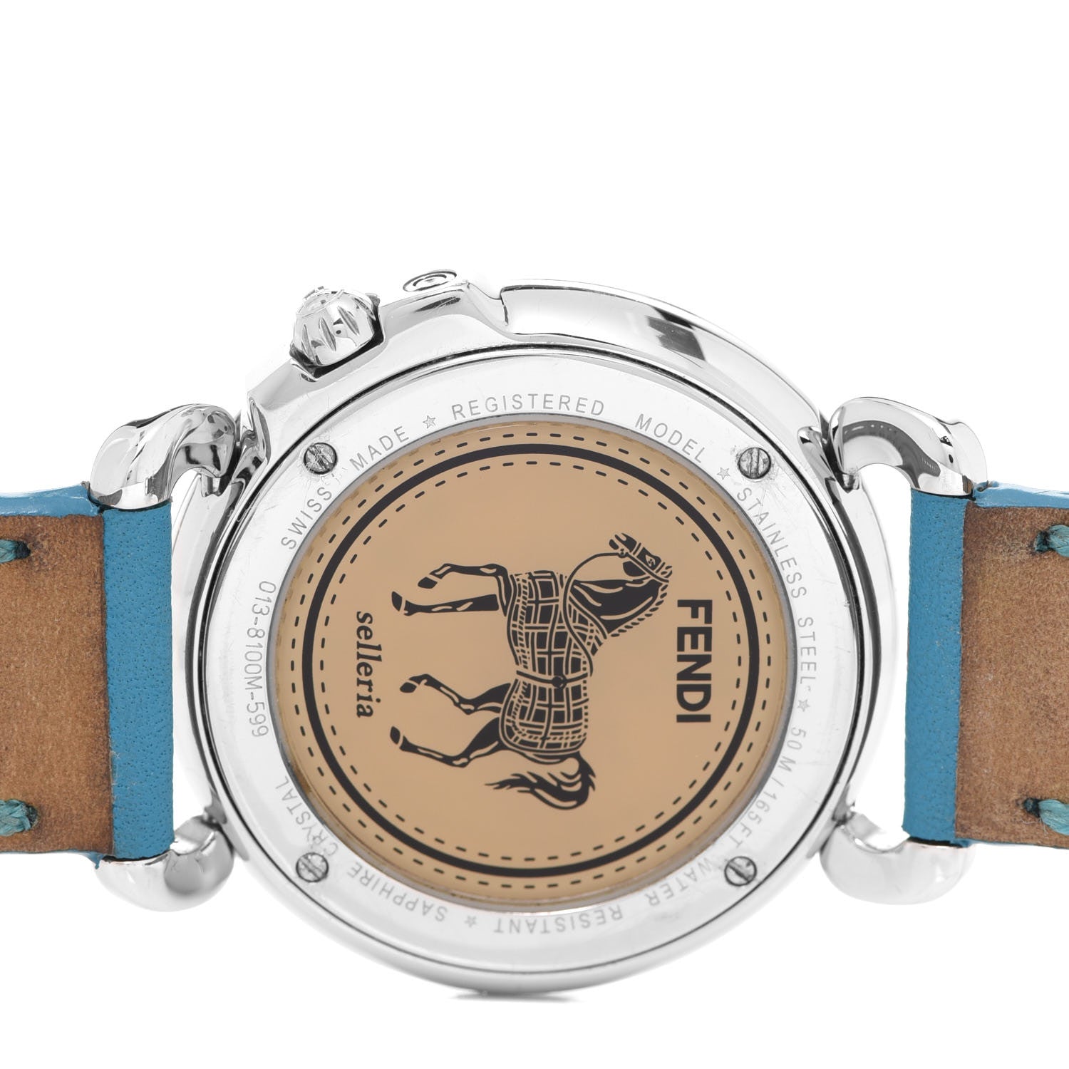 Fendi Stainless Steel Calfskin Diamond Mother of Pearl 37mm Selleria Quartz Watch Blue 4 of 5