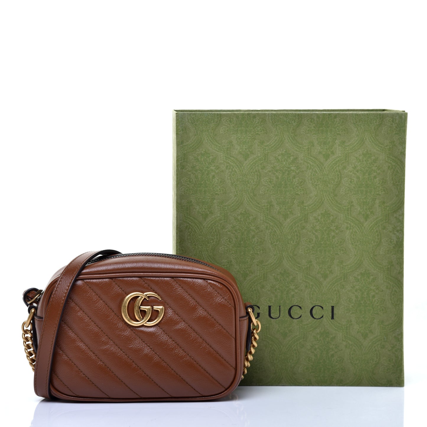 Glazed Calfskin Matelasse Diagonal Mini GG Marmont Chain Shoulder Bag Cuir