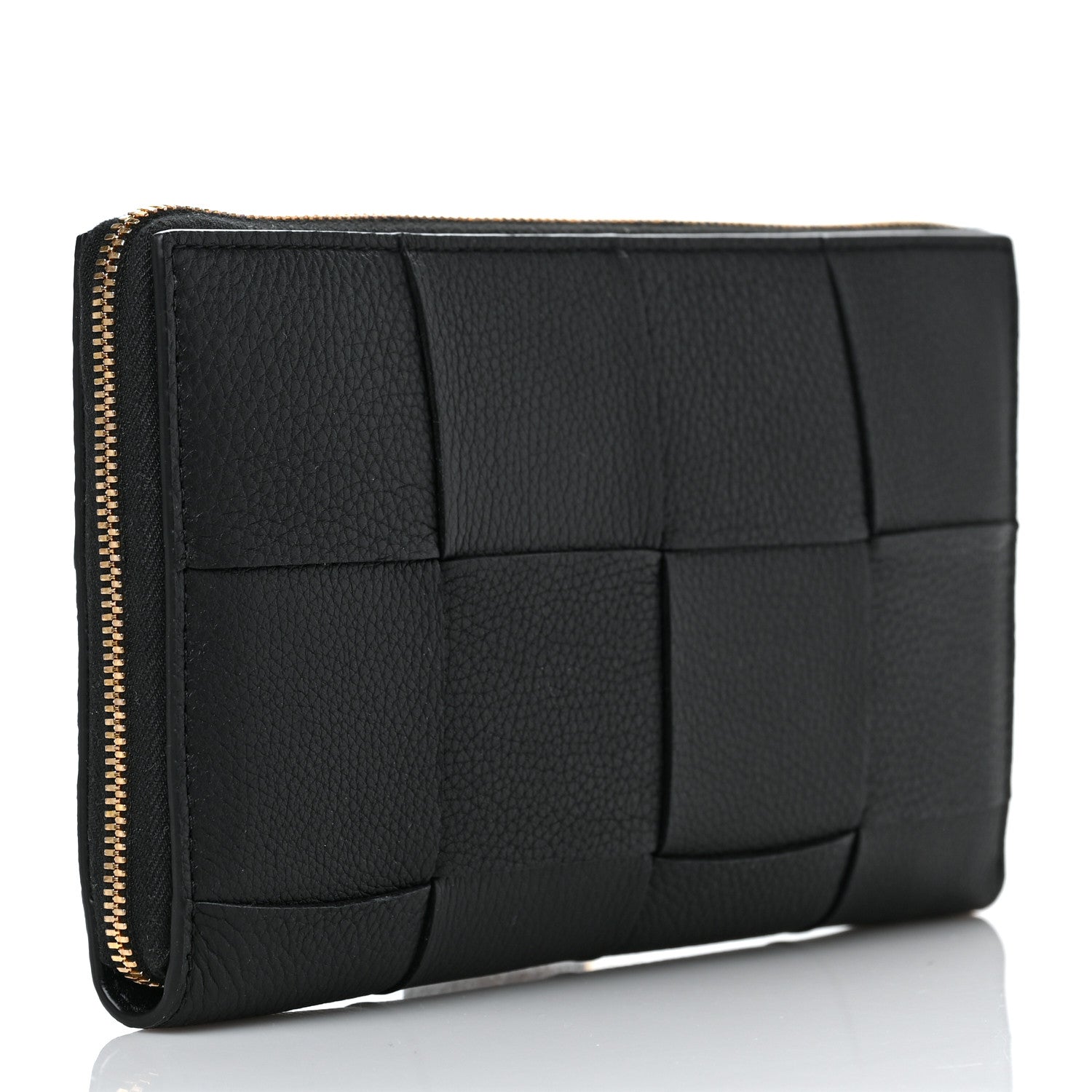 Bottega Veneta Grained Calfskin Maxi Intrecciato Zip Around Wallet Black 3 of 8