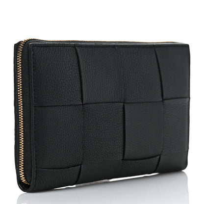 Bottega Veneta Grained Calfskin Maxi Intrecciato Zip Around Wallet Black 3 of 8