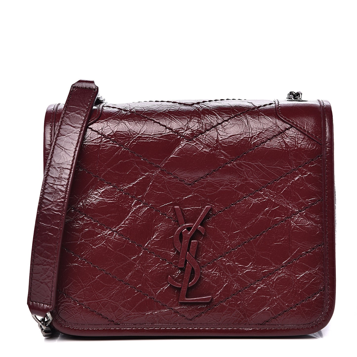 Crinkled Calfskin Matelasse Monogram Niki Chain Wallet Dark Legion Red
