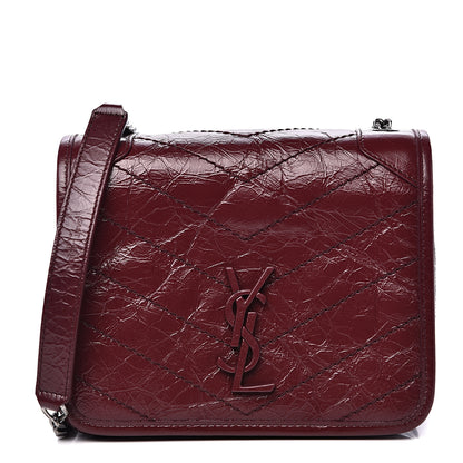 Saint Laurent Crinkled Calfskin Matelasse Monogram Niki Chain Wallet Dark Legion Red 1 of 9
