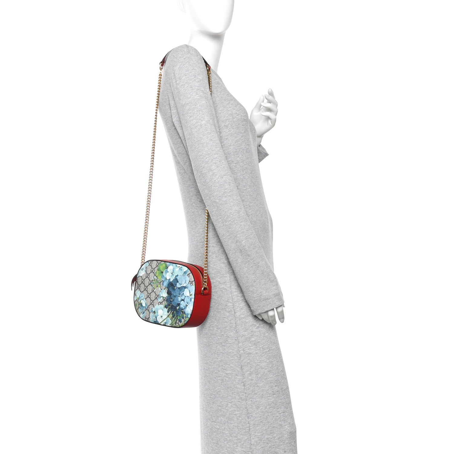 Gucci GG Supreme Monogram Blooms Small Chain Shoulder Bag Beige