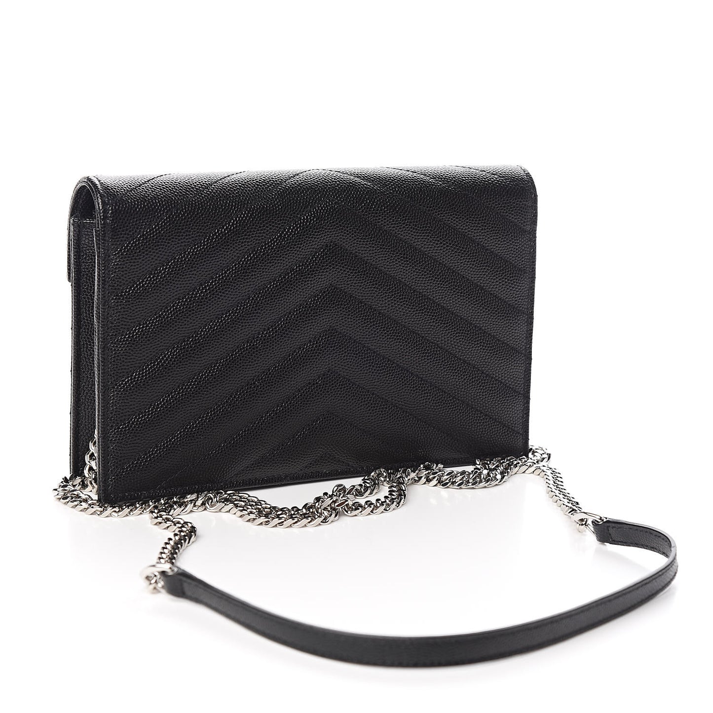 Grain De Poudre Matelasse Chevron Monogram Envelope Chain Wallet Black