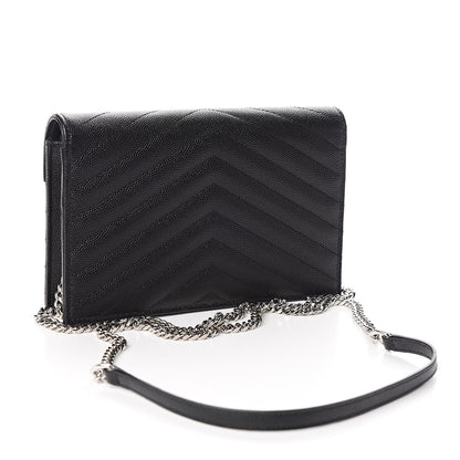 Saint Laurent Grain De Poudre Matelasse Chevron Monogram Envelope Chain Wallet Black 3 of 11