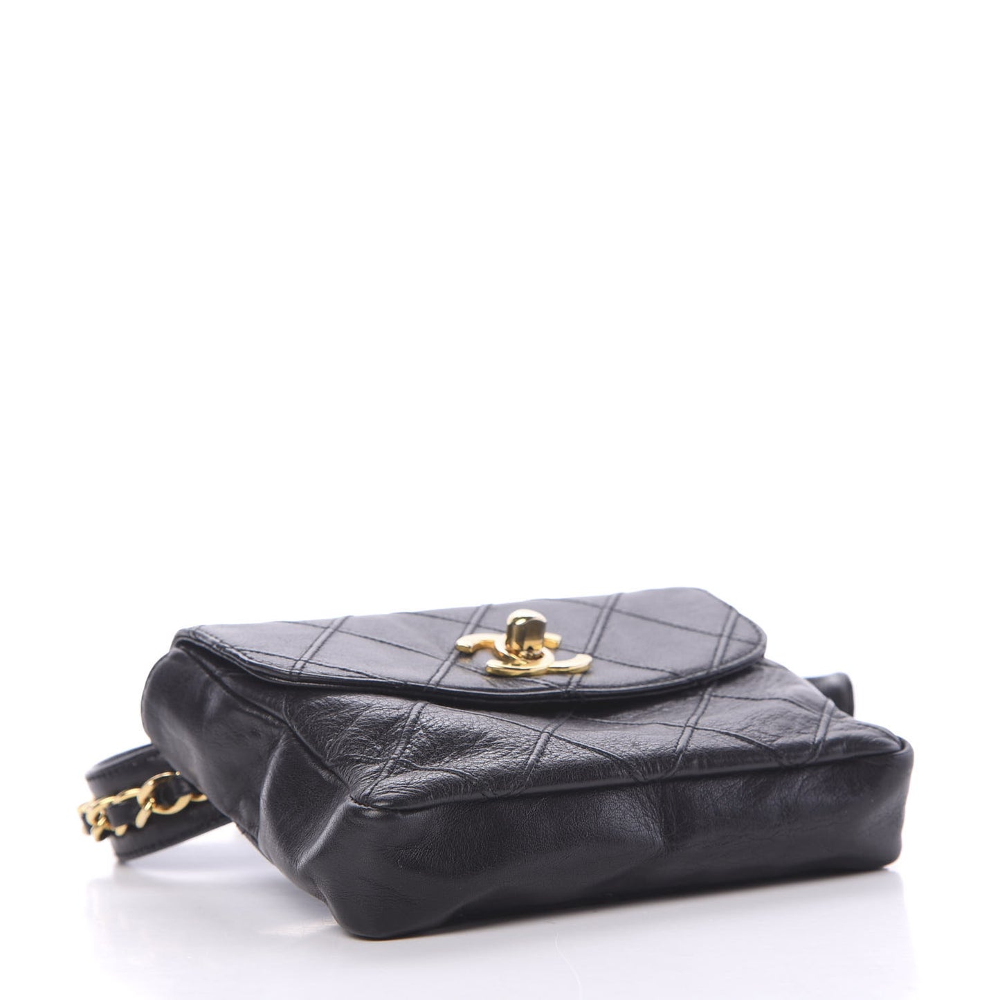 Calfskin Diamond Embossed Flap Waist Belt Bag Black