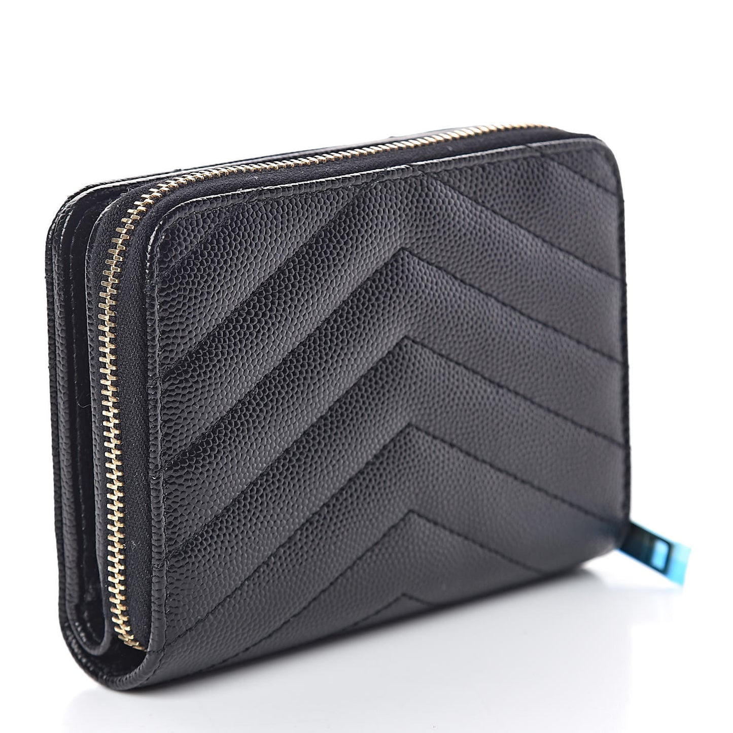 Grain De Poudre Matelasse Chevron Monogram Compact Zip Around Wallet Black