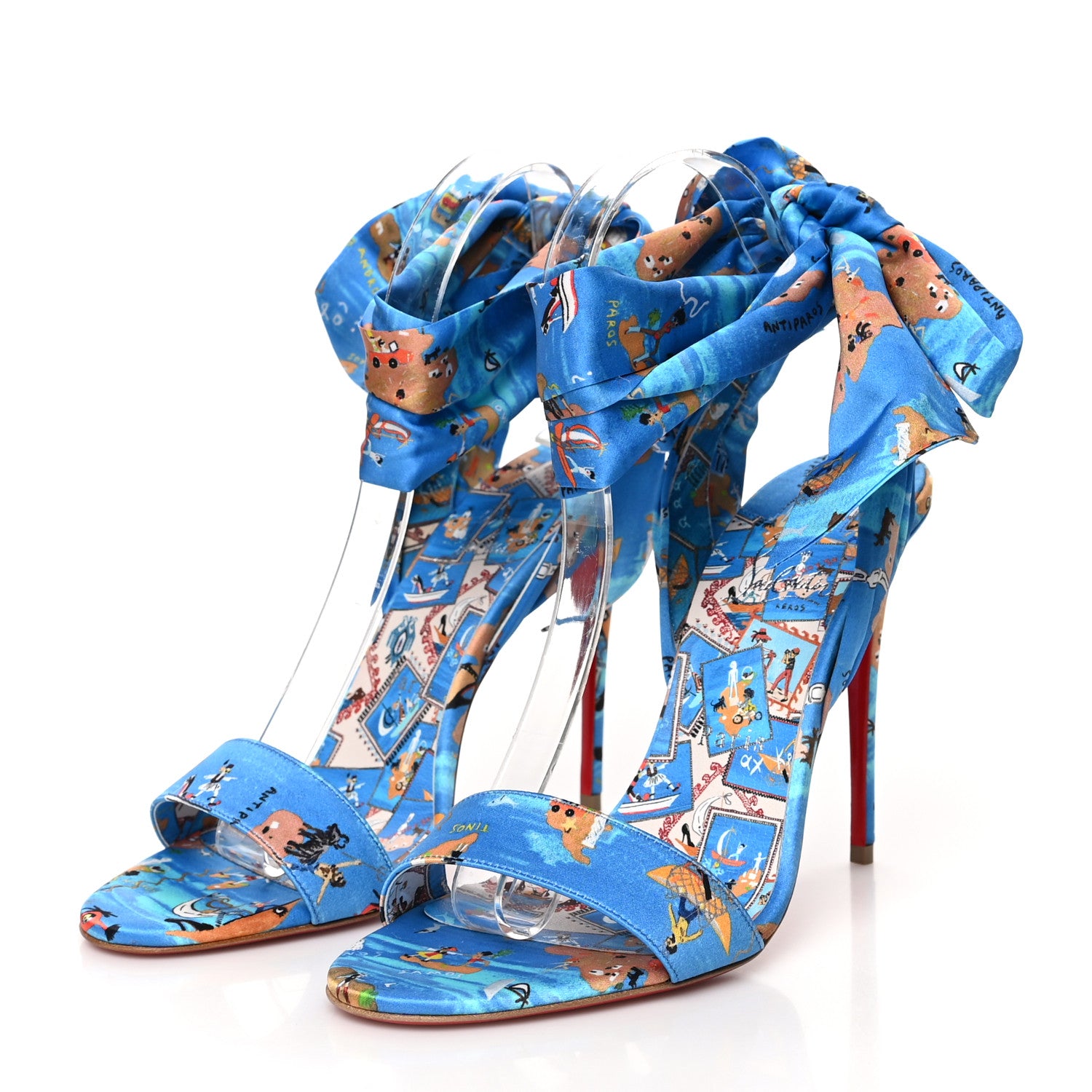 Christian Louboutin Crepe Satin Greekaba Du Desert 100 Sandal 39 Blue Multicolor 3 of 8