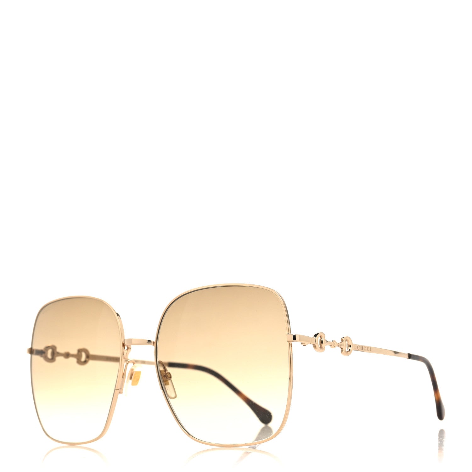 Gucci Metal Horsebit Square Frame Sunglasses GG0879S Gold 1 of 8