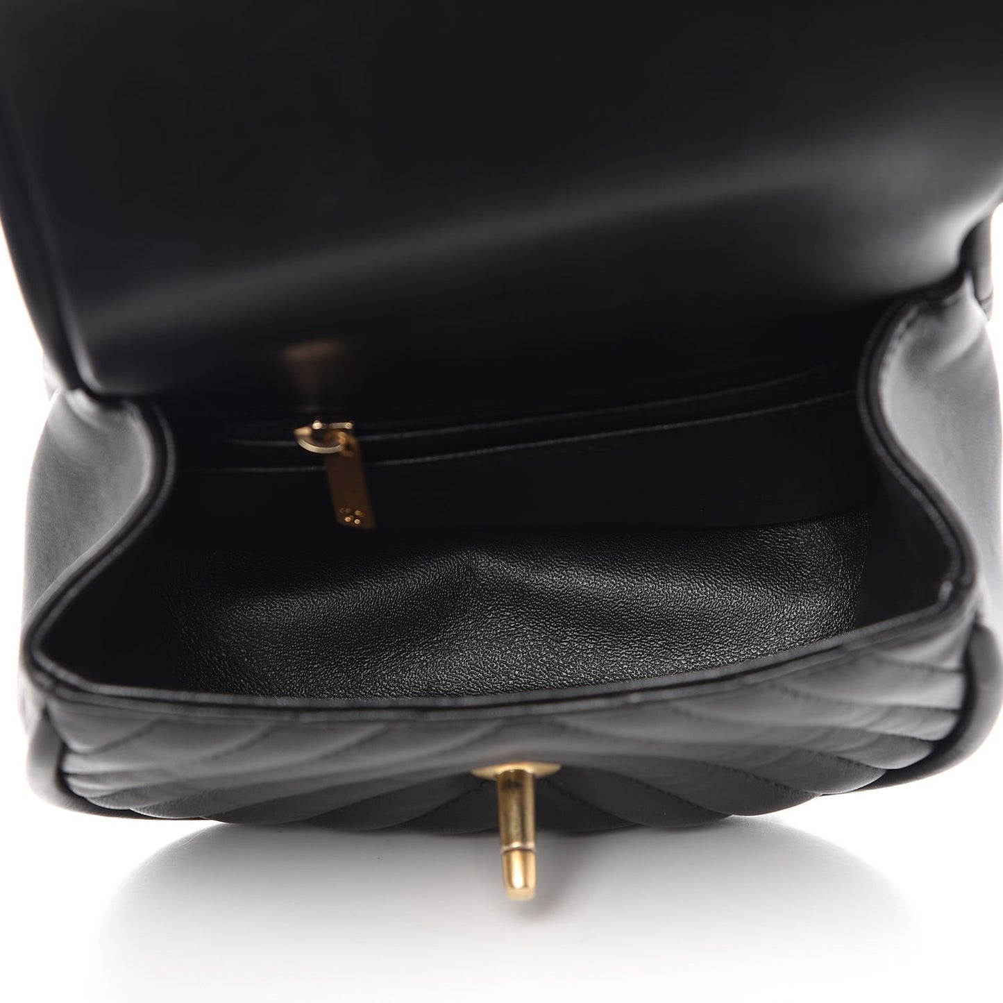 Lambskin Reverse Chevron Quilted Mini Round Top Handle Flap Black