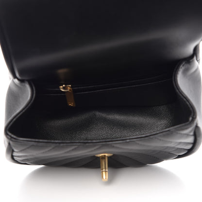 Chanel Lambskin Reverse Chevron Quilted Mini Round Top Handle Flap Black 5 of 8