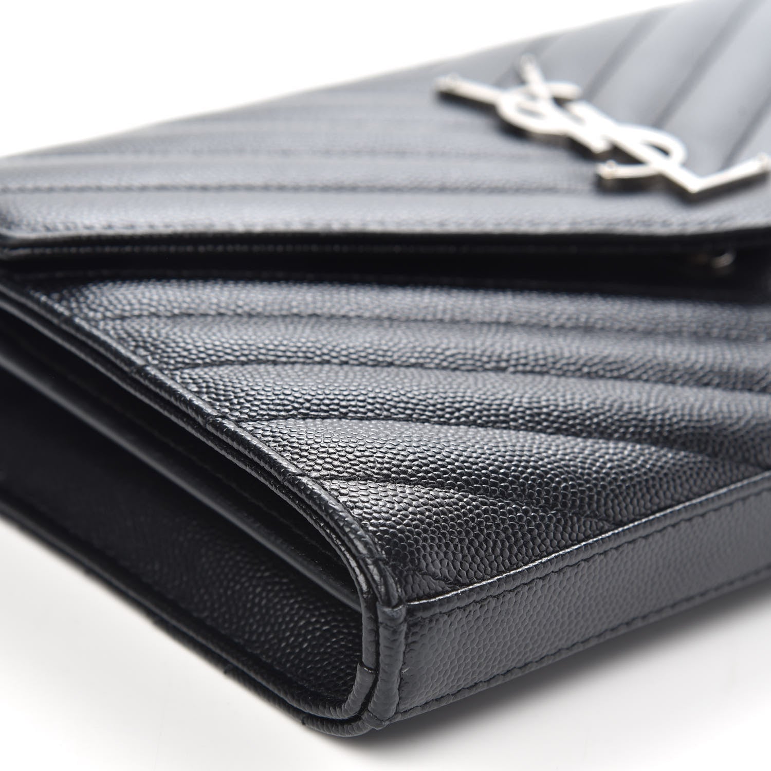 Saint Laurent Grain De Poudre Matelasse Chevron Monogram Chain Wallet Black 7 of 10