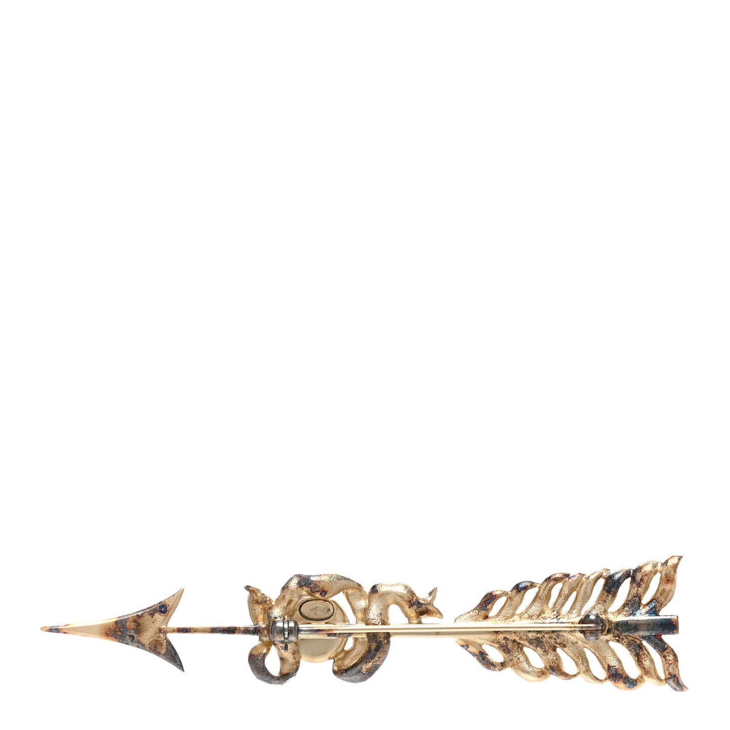 Crystal Pearl CC Arrow Brooch Gold