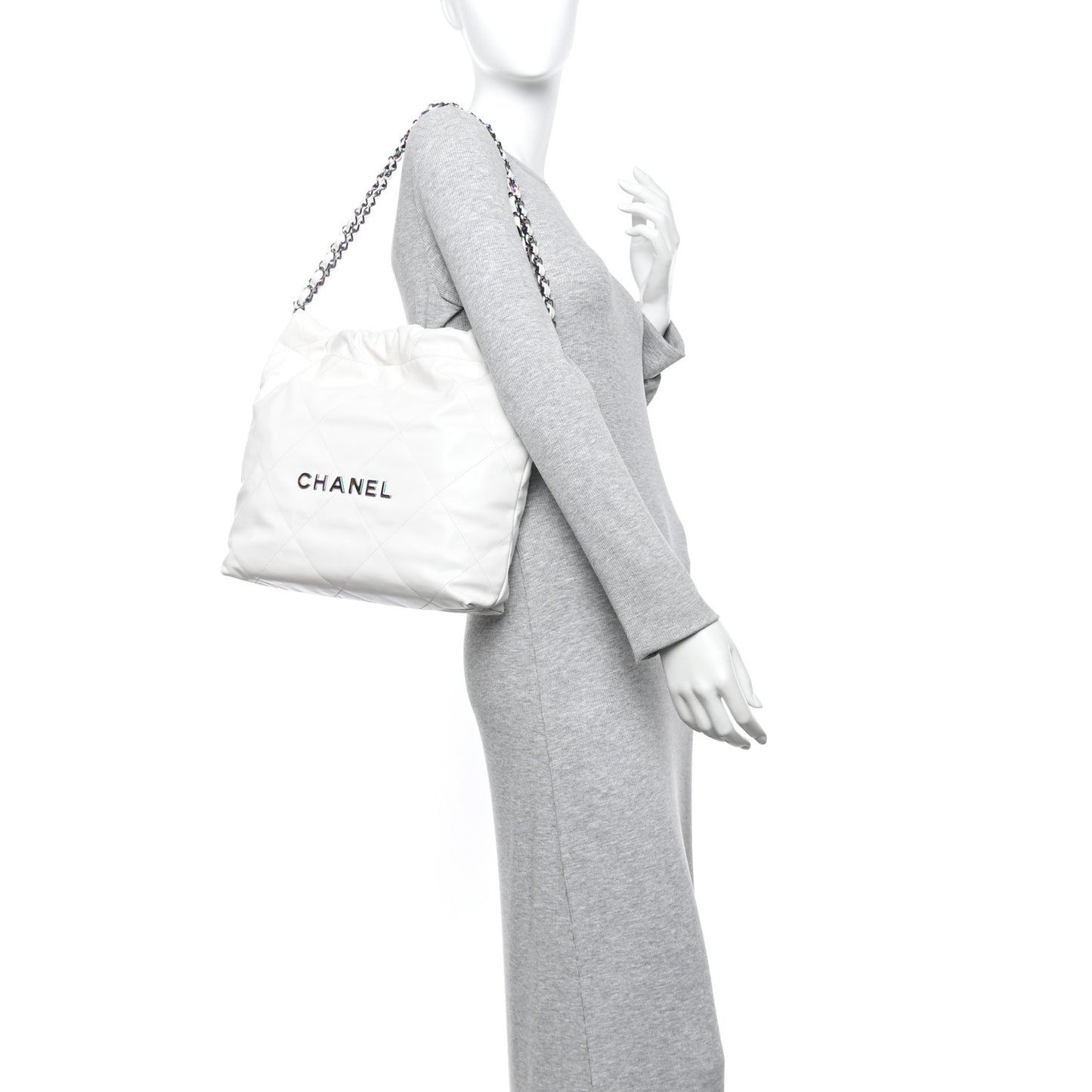 Shiny Calfskin Quilted Small Rainbow Chanel 22 White