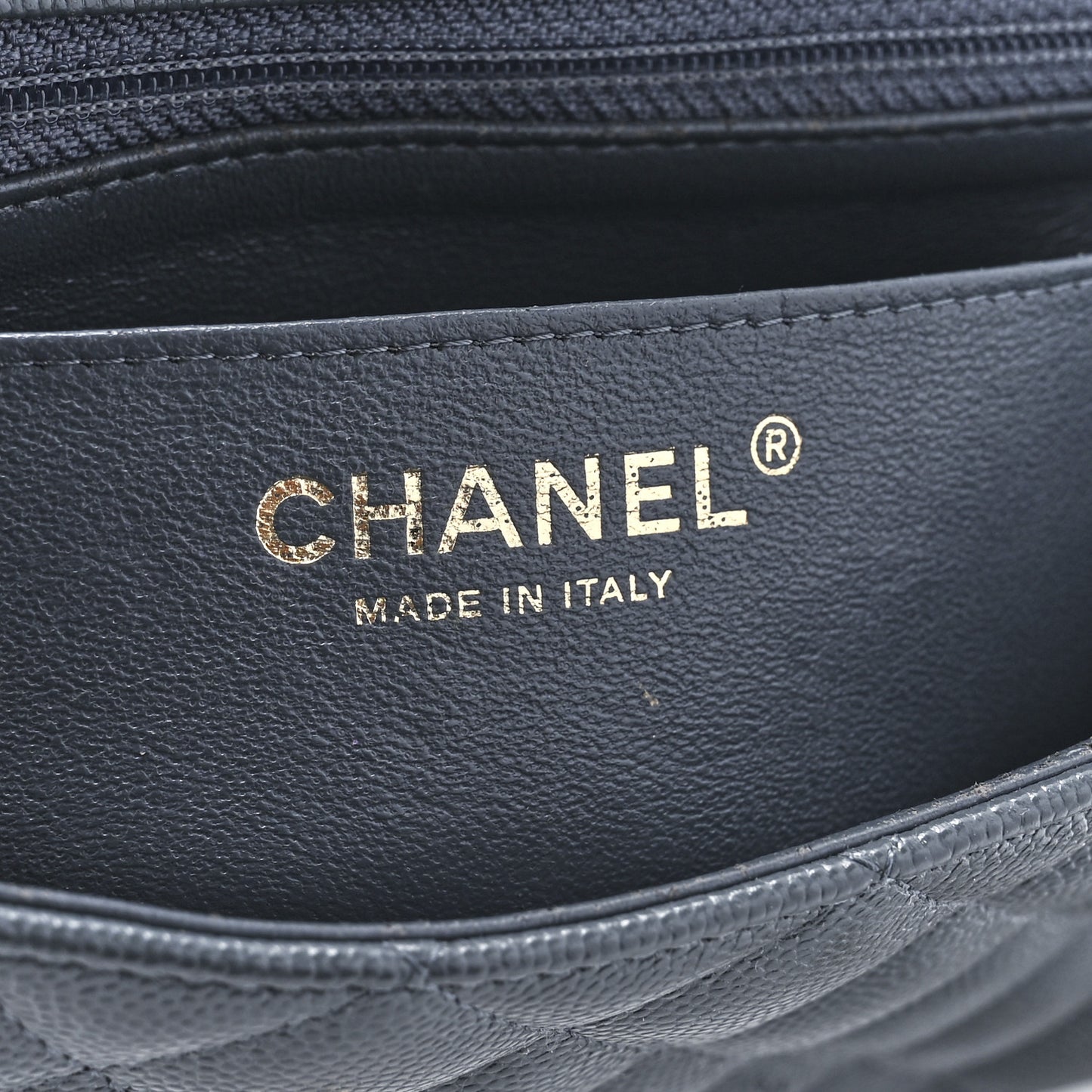 Caviar Quilted Mini Rectangular Flap Dark Grey