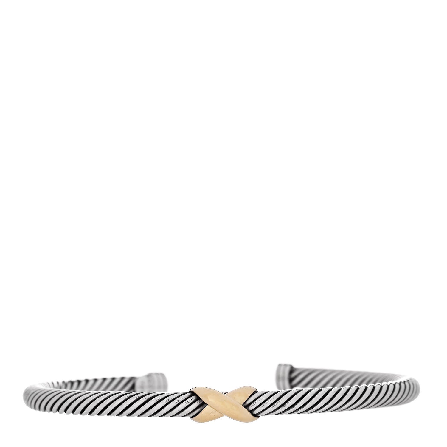 David Yurman Sterling Silver 18K Yellow Gold 4mm X Station Cable Bracelet 1 of 3