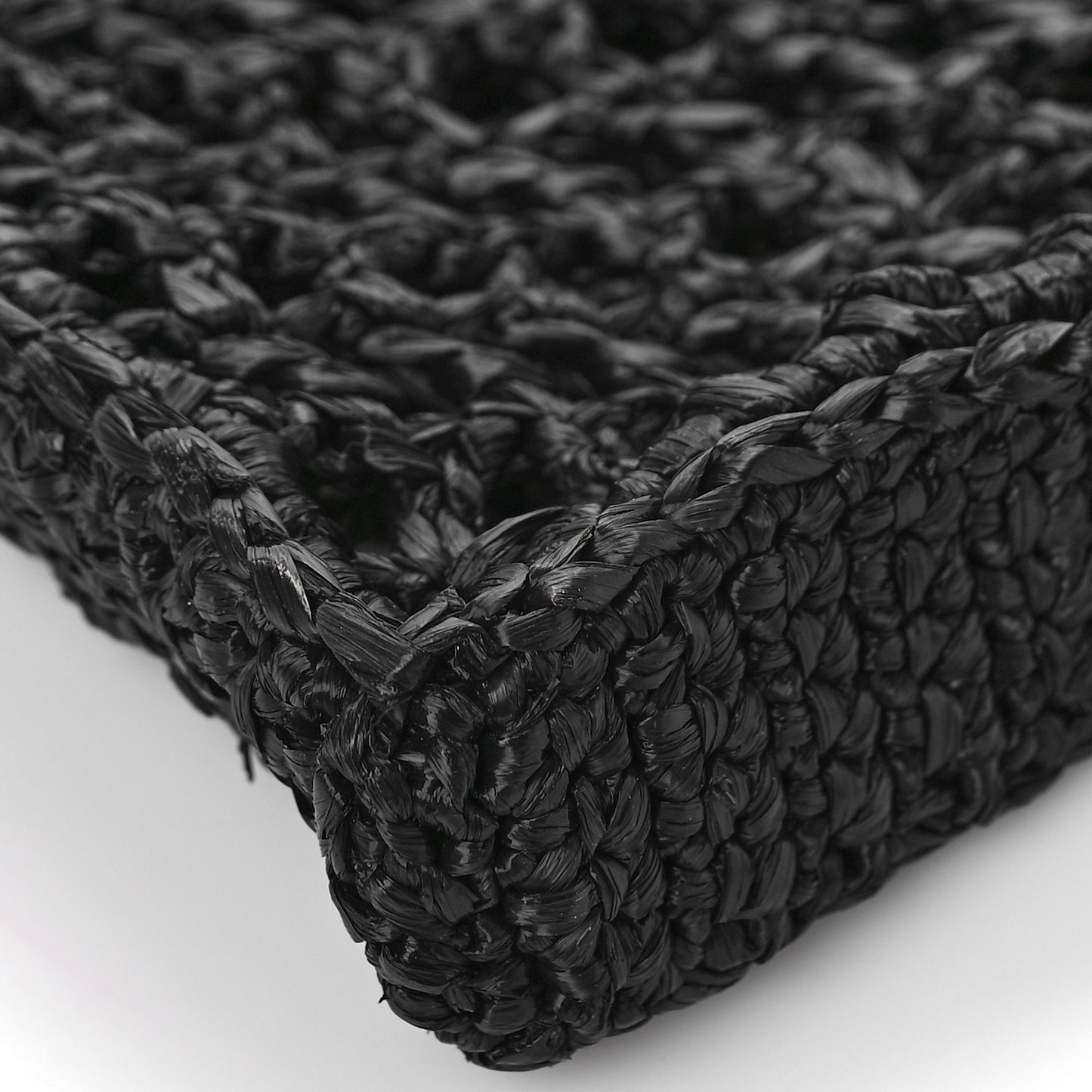 Yarn Raffia Effect Crochet Logo Embroidered Tote Bag Black