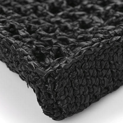 Prada Yarn Raffia Effect Crochet Logo Embroidered Tote Bag Black 7 of 9