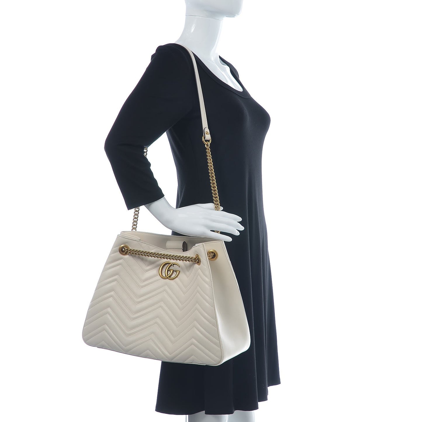 Calfskin Matelasse Medium GG Marmont Shoulder Tote Bag White