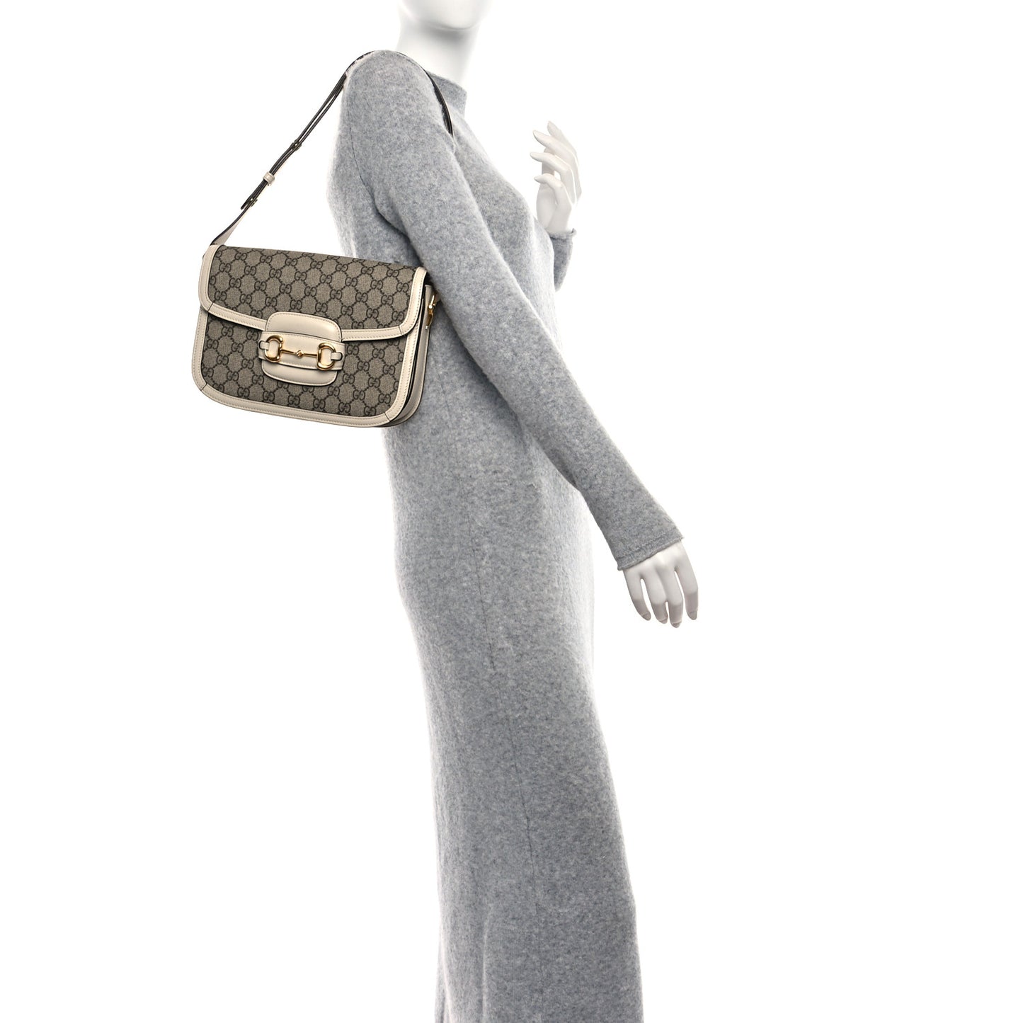GG Supreme Monogram Horsebit 1955 Shoulder Bag Beige Mystic White