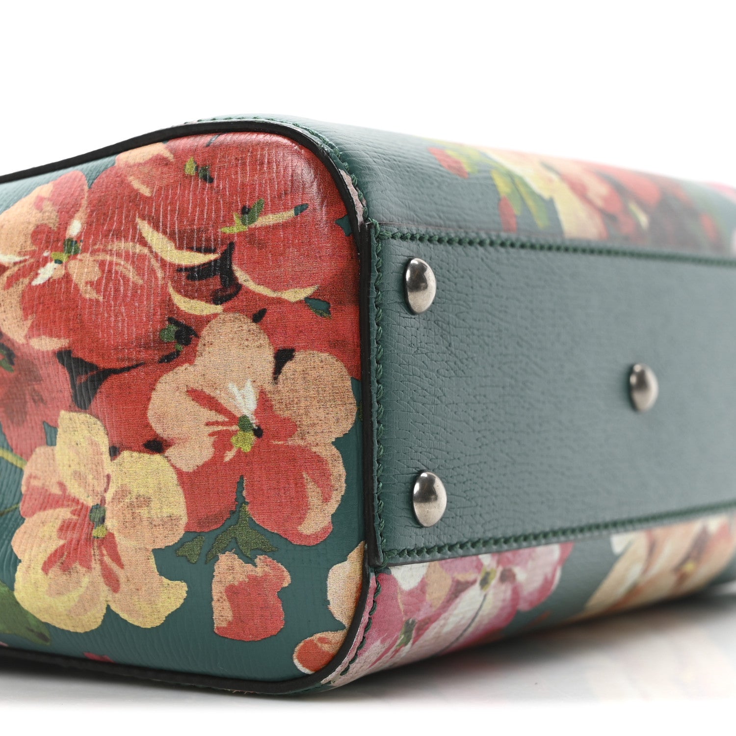 Gucci Shangai Calfskin Blooms Print Mini Bamboo Shopper Tote Bright Emerald Multicolor 9 of 10