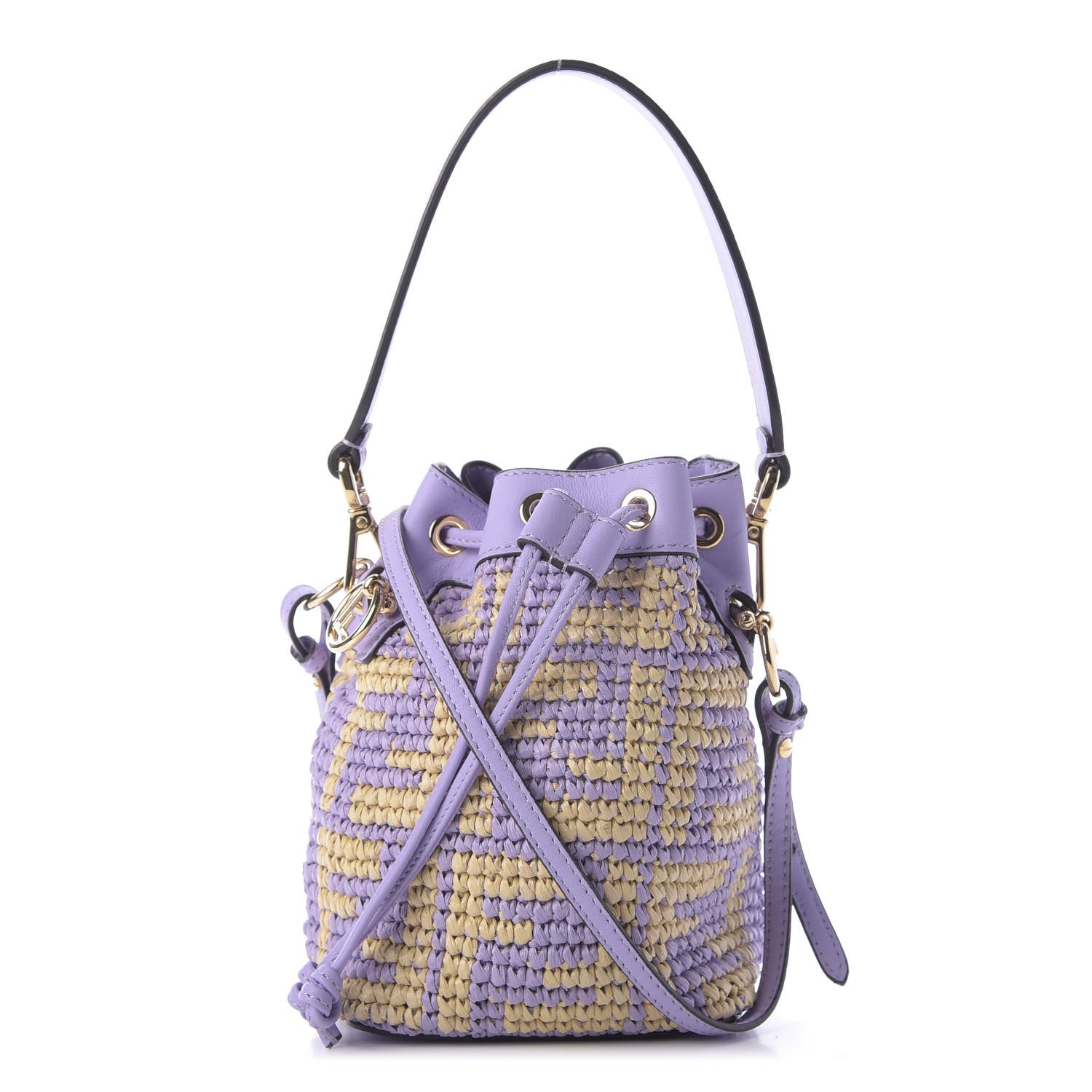 Fendi Raffia Vitello Seta F is Fendi FF Woven Mini Mon Tresor Bucket Bag Anemone Natural 1 of 9