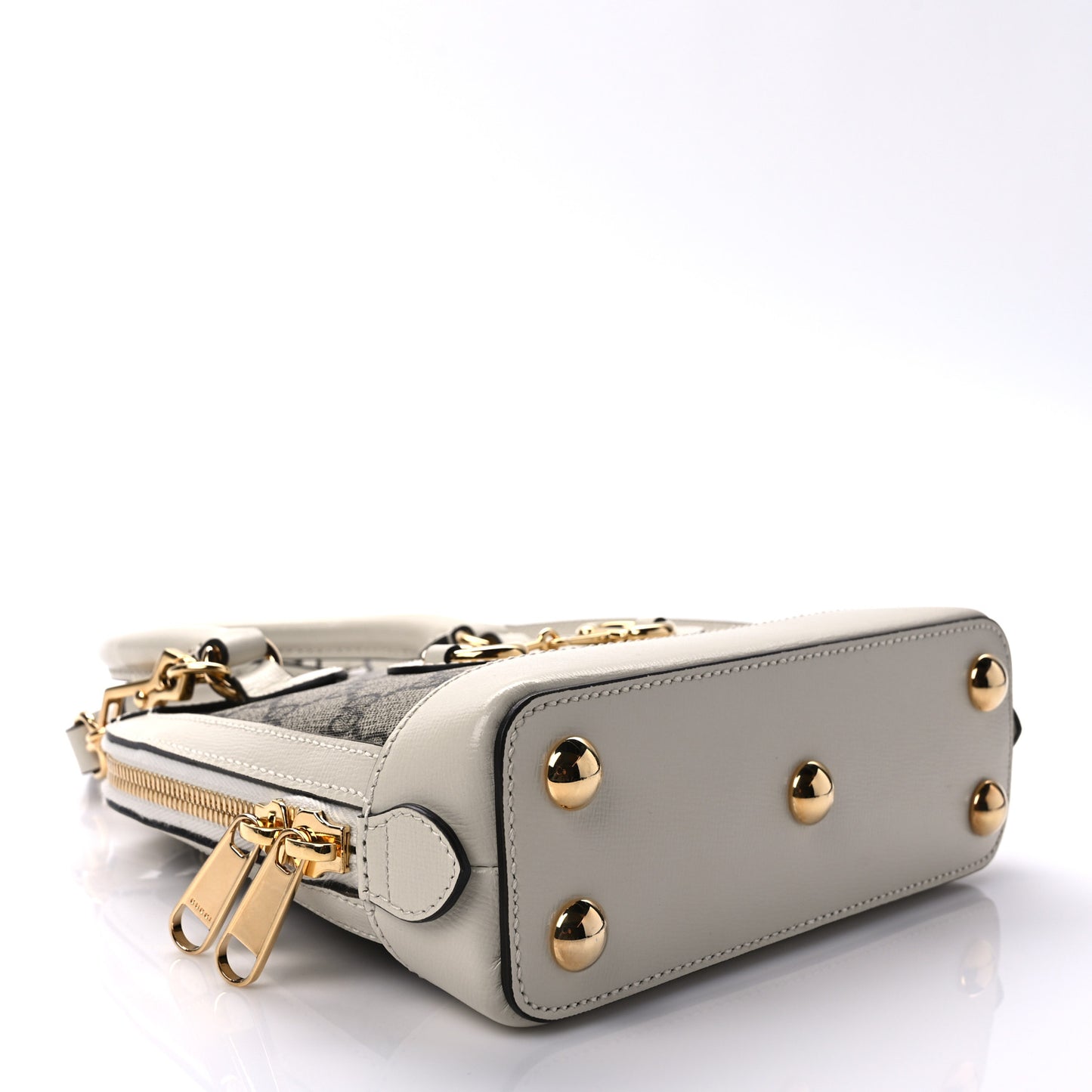 GG Supreme Monogram Azalea Calfskin Mini Horsebit 1955 Top Handle Bag Beige Ebony Mystic White