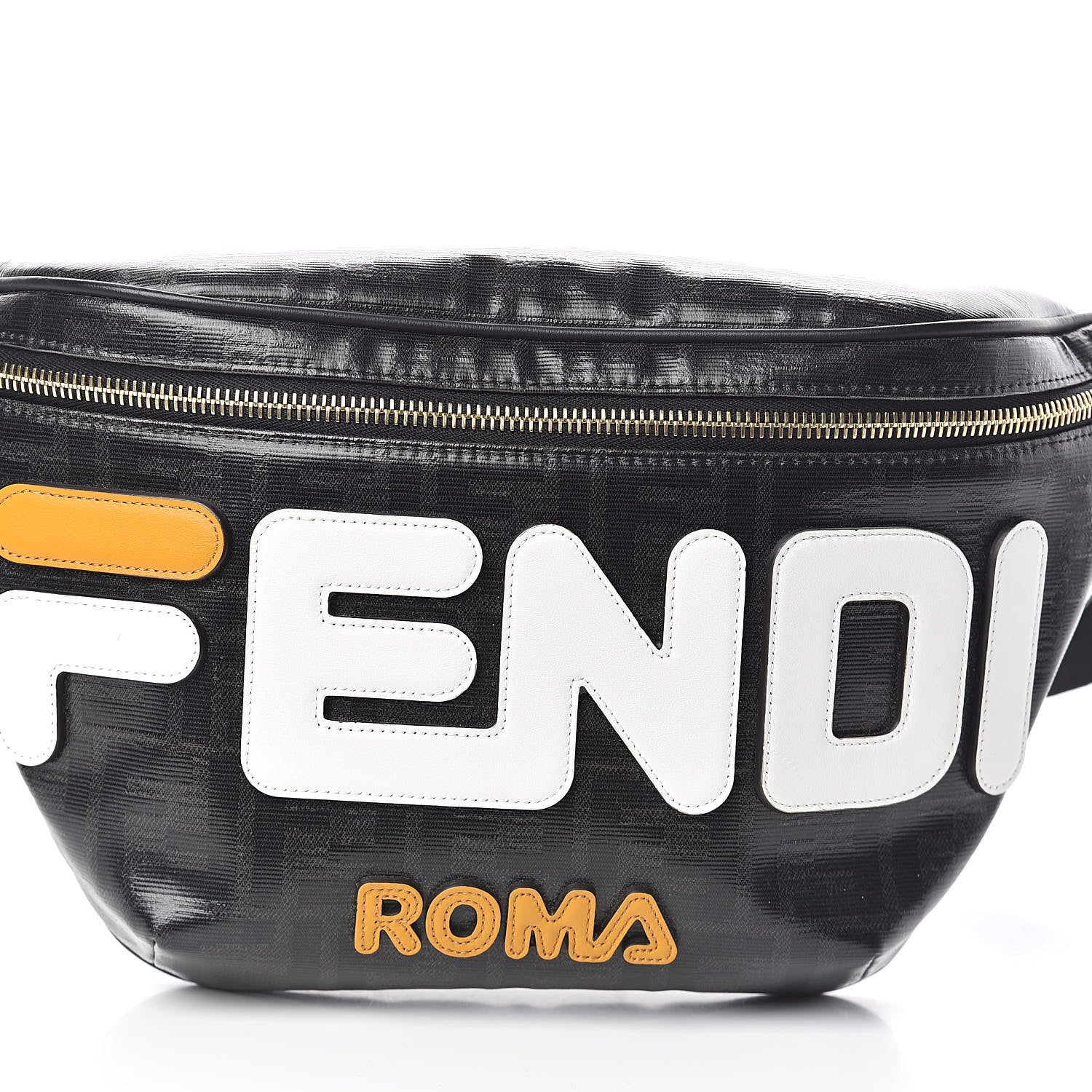 Fendi X FILA Glazed Fabric Vitello Century FF 1974 Mania Belt Bag Black White 8 of 10