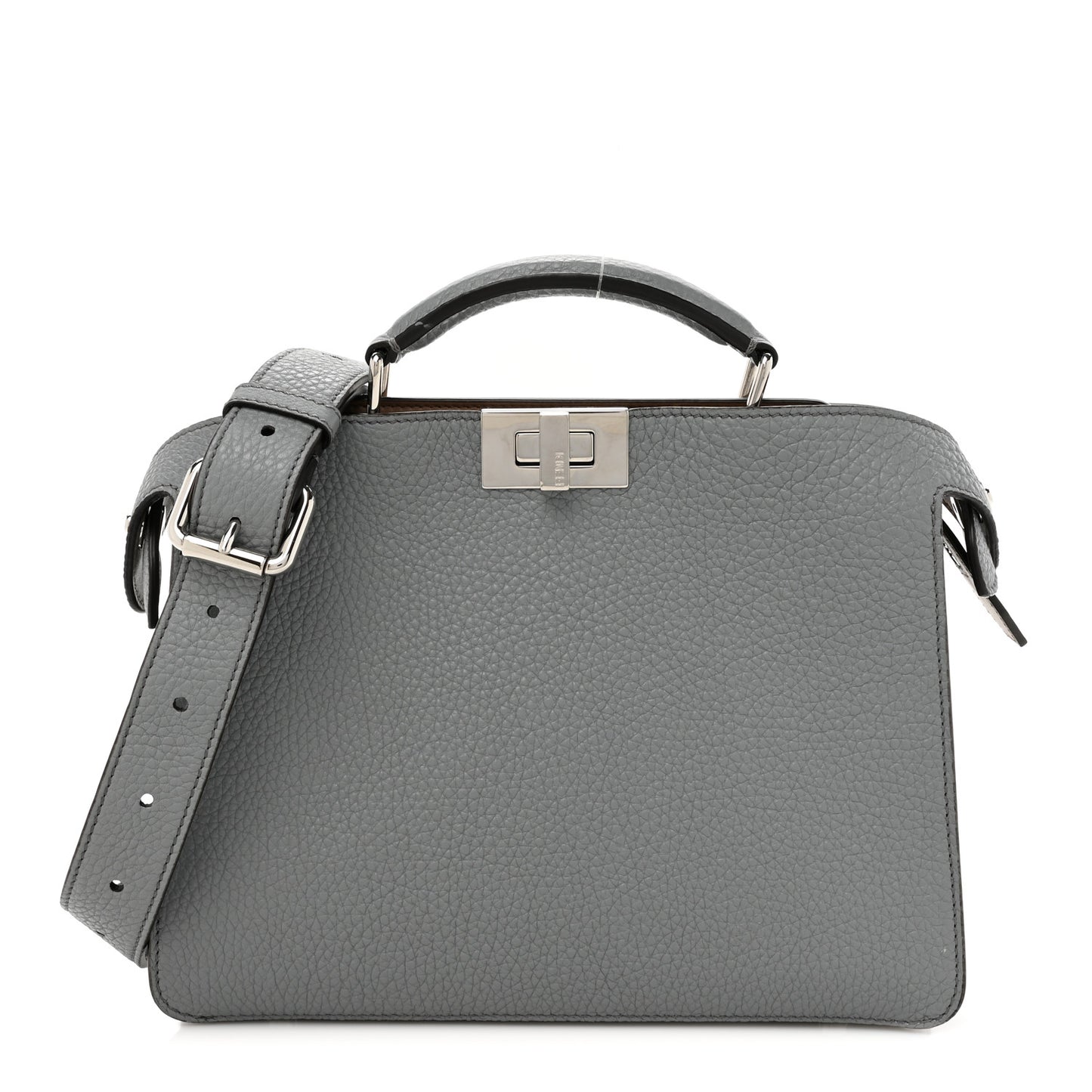Cuoio Romano Vitello Cover Glazed Fabric Bi-Color FF 1974 Mini Peekaboo I SEE U Satchel Grigio Chiaro Ghiaia