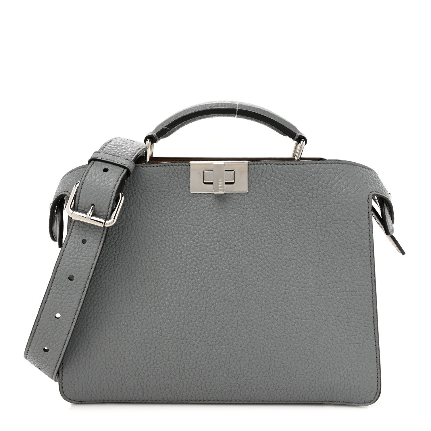 Fendi Cuoio Romano Vitello Cover Glazed Fabric Bi-Color FF 1974 Mini Peekaboo I SEE U Satchel Grigio Chiaro Ghiaia 1 of 14