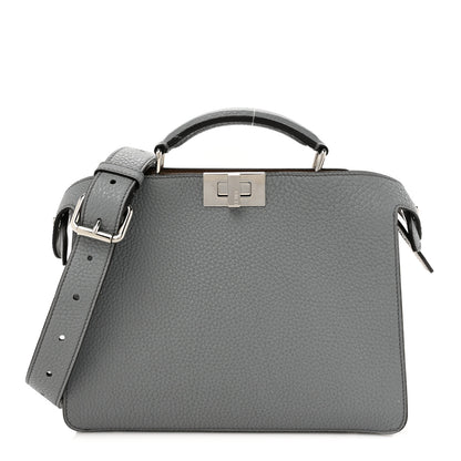 Fendi Cuoio Romano Vitello Cover Glazed Fabric Bi-Color FF 1974 Mini Peekaboo I SEE U Satchel Grigio Chiaro Ghiaia 1 of 14