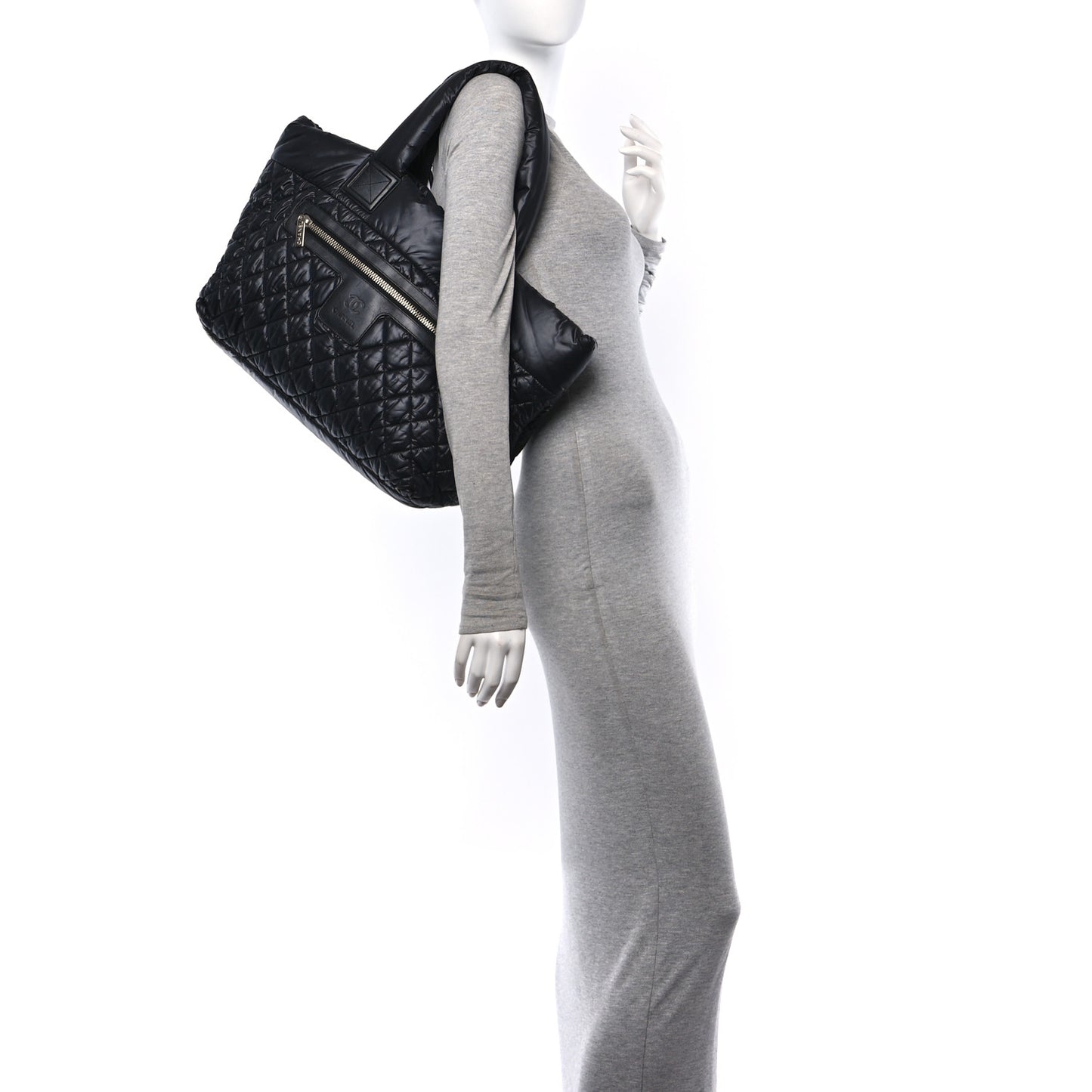 Nylon Quilted Large Coco Cocoon Tote Black