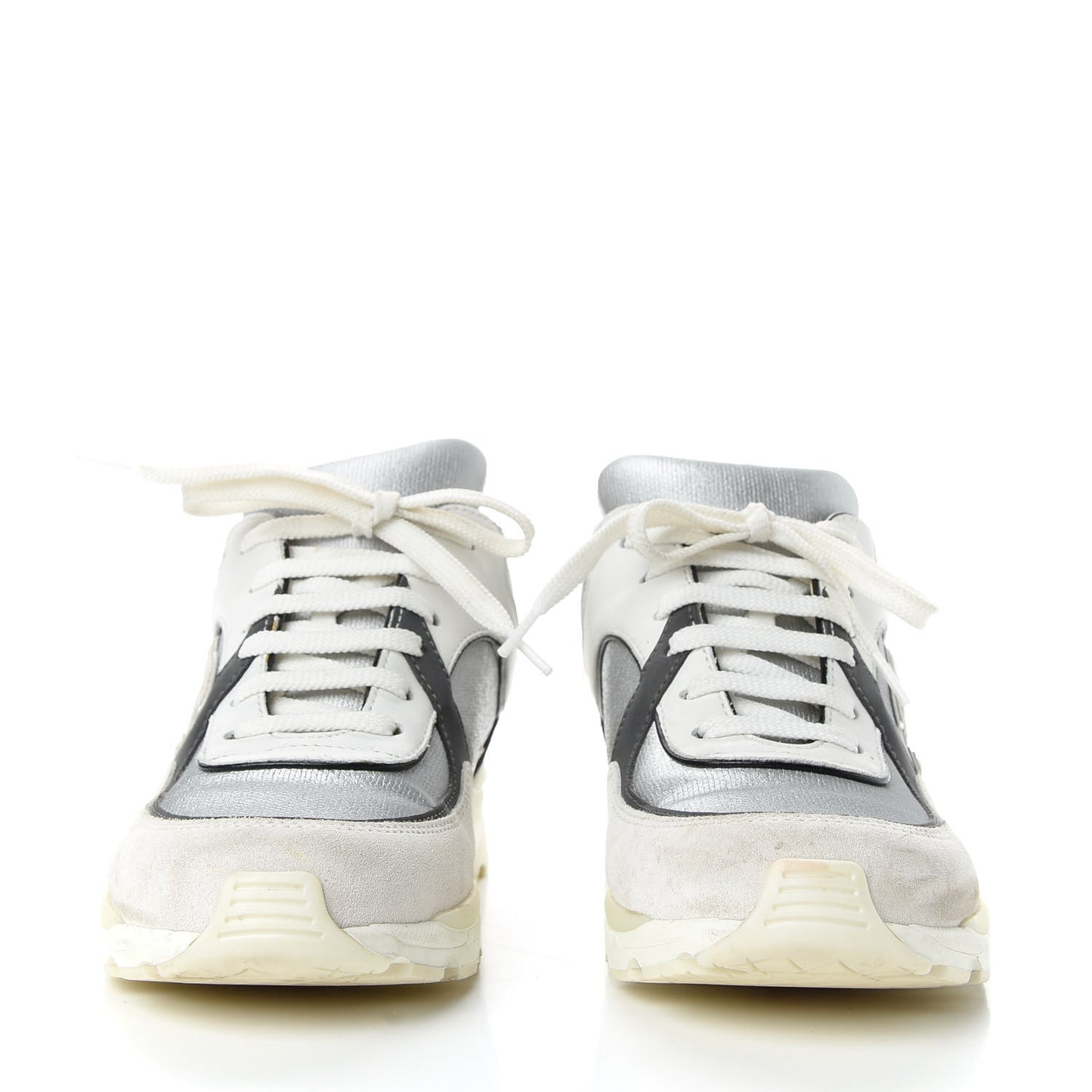 Suede Calfskin CC Sneakers 36 Black White Silver