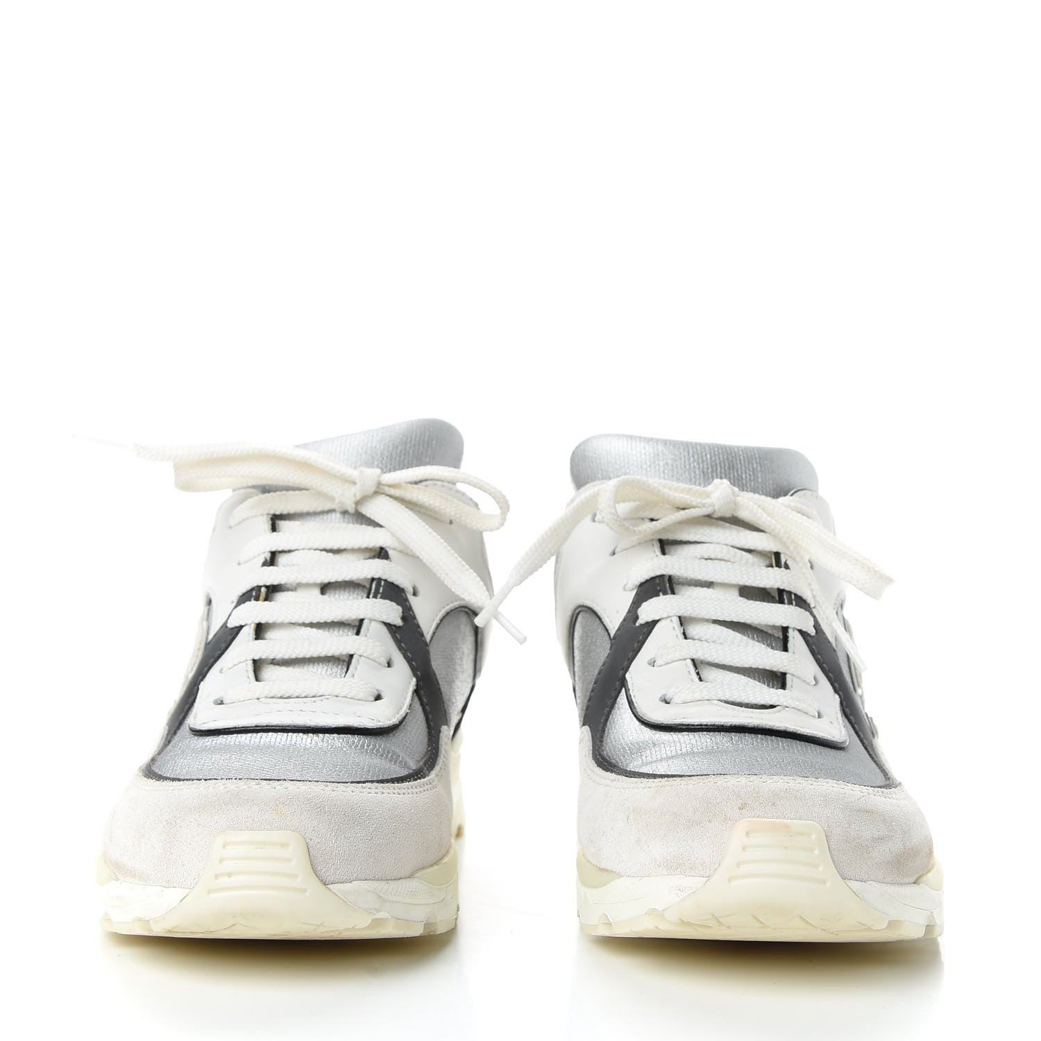 Chanel Suede Calfskin CC Sneakers 36 Black White Silver 2 of 11