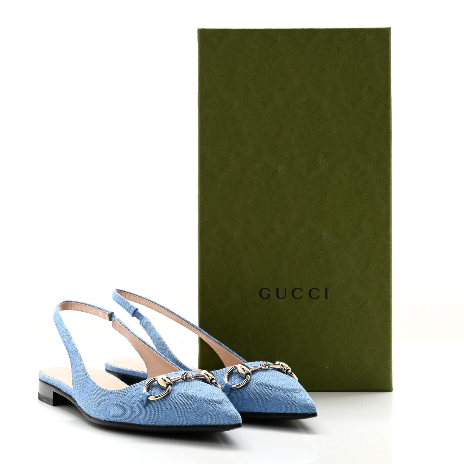 Gucci Canvas GG Monogram Horsebit Womens Slingback Ballet Flat 38 Light Blue 10 of 10