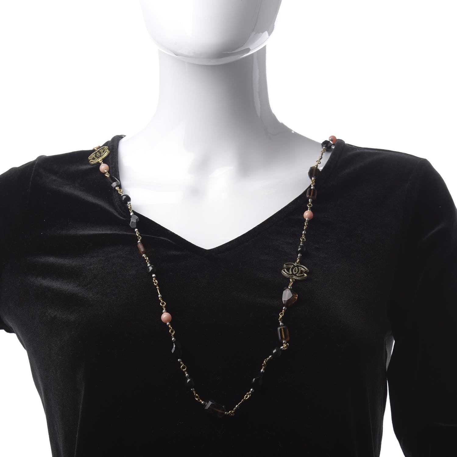 Chanel Beaded Resin CC Long Necklace Gold Multicolor 2 of 5