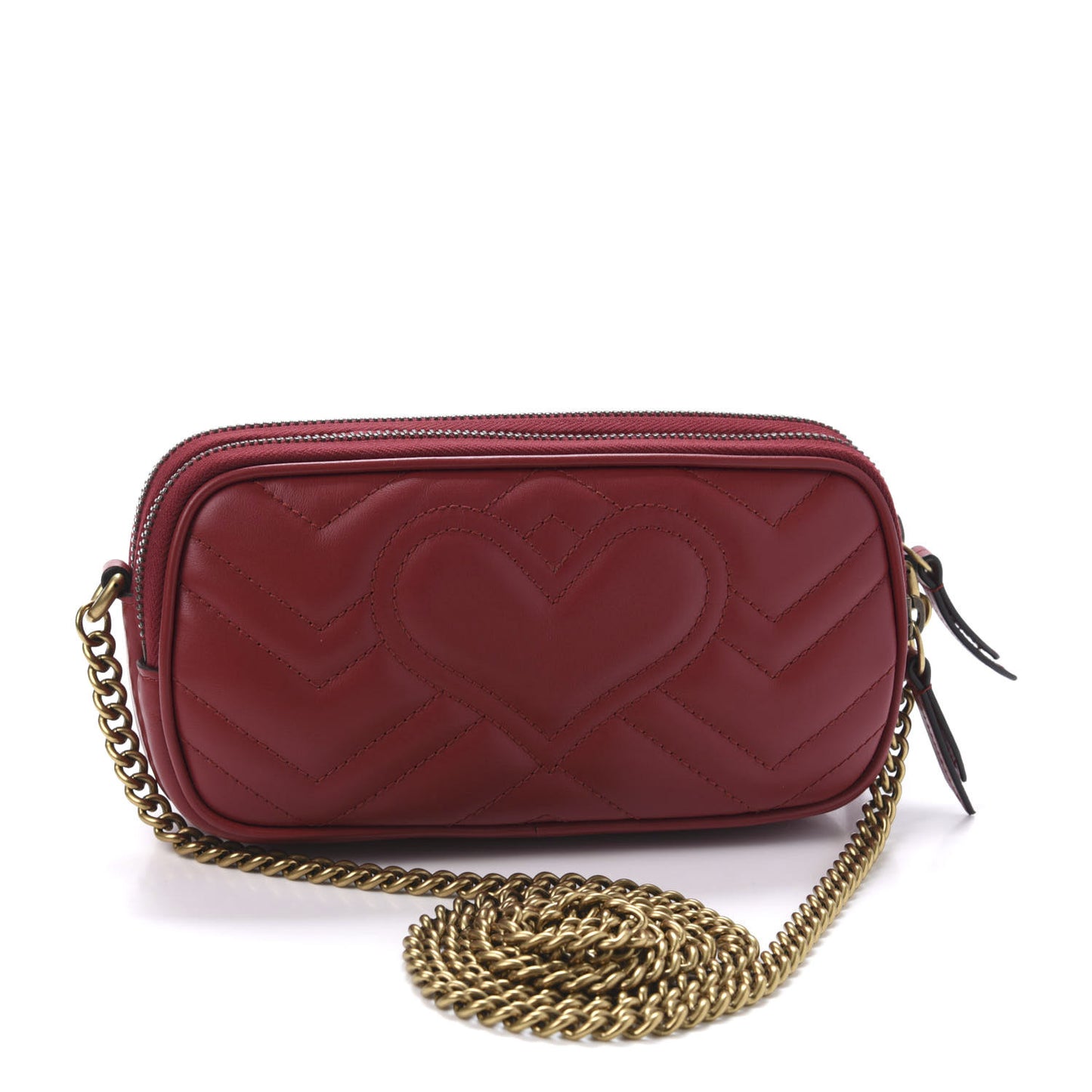Calfskin Matelasse Mini GG Marmont Chain Crossbody Bag Hibiscus Red